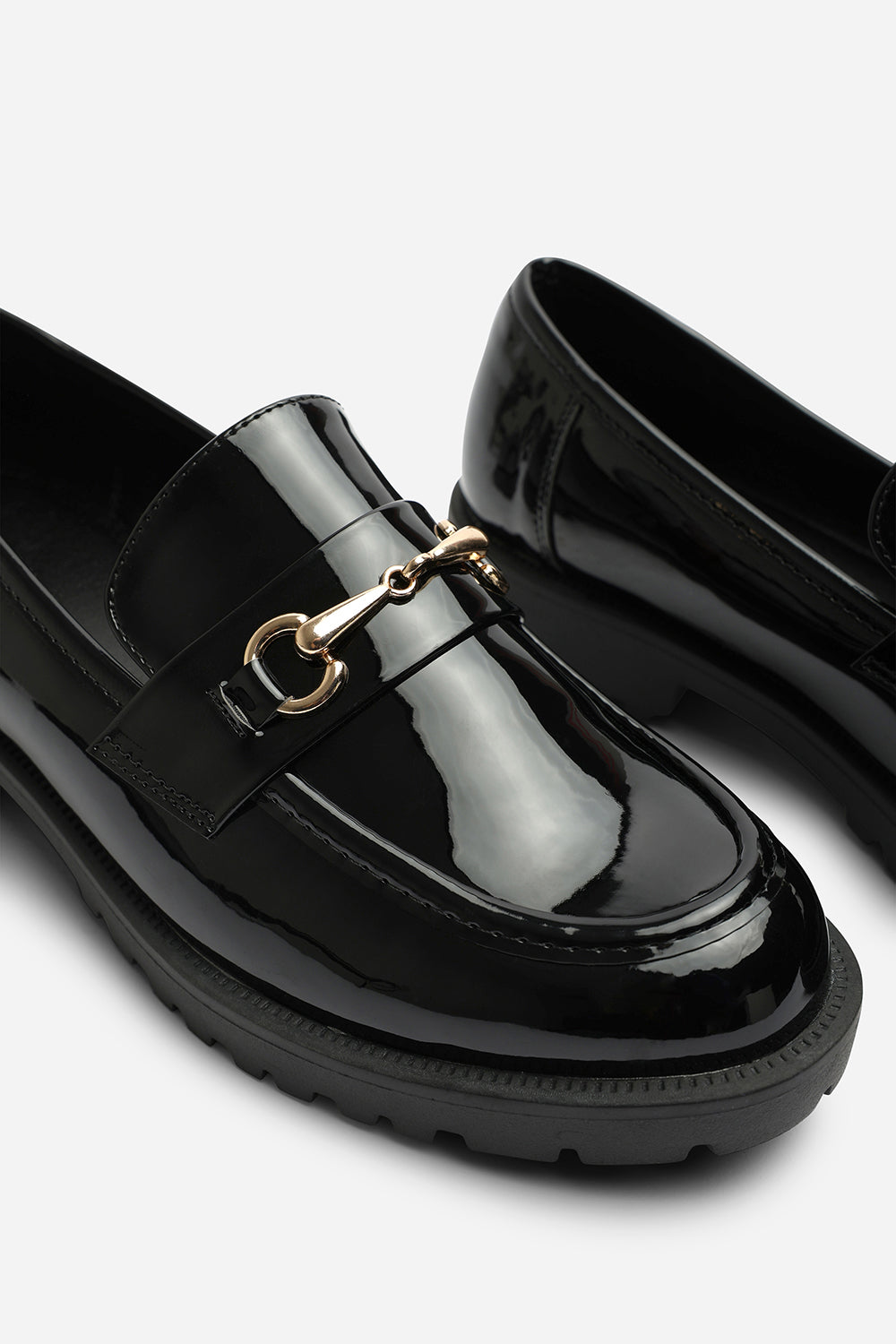 Aadhya Chunky Snaffle Trim Detail Loafers in Black Patent