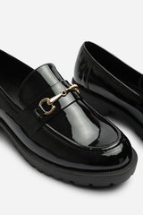 Aadhya Chunky Snaffle Trim Detail Loafers in Black Patent