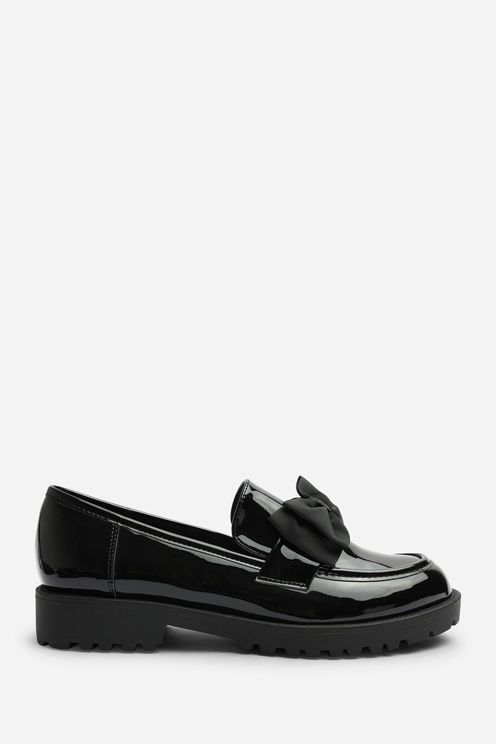 Kinley Chunky Bow Detail Patent Loafers In Black Patent