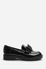 Kinley Chunky Bow Detail Patent Loafers In Black Patent