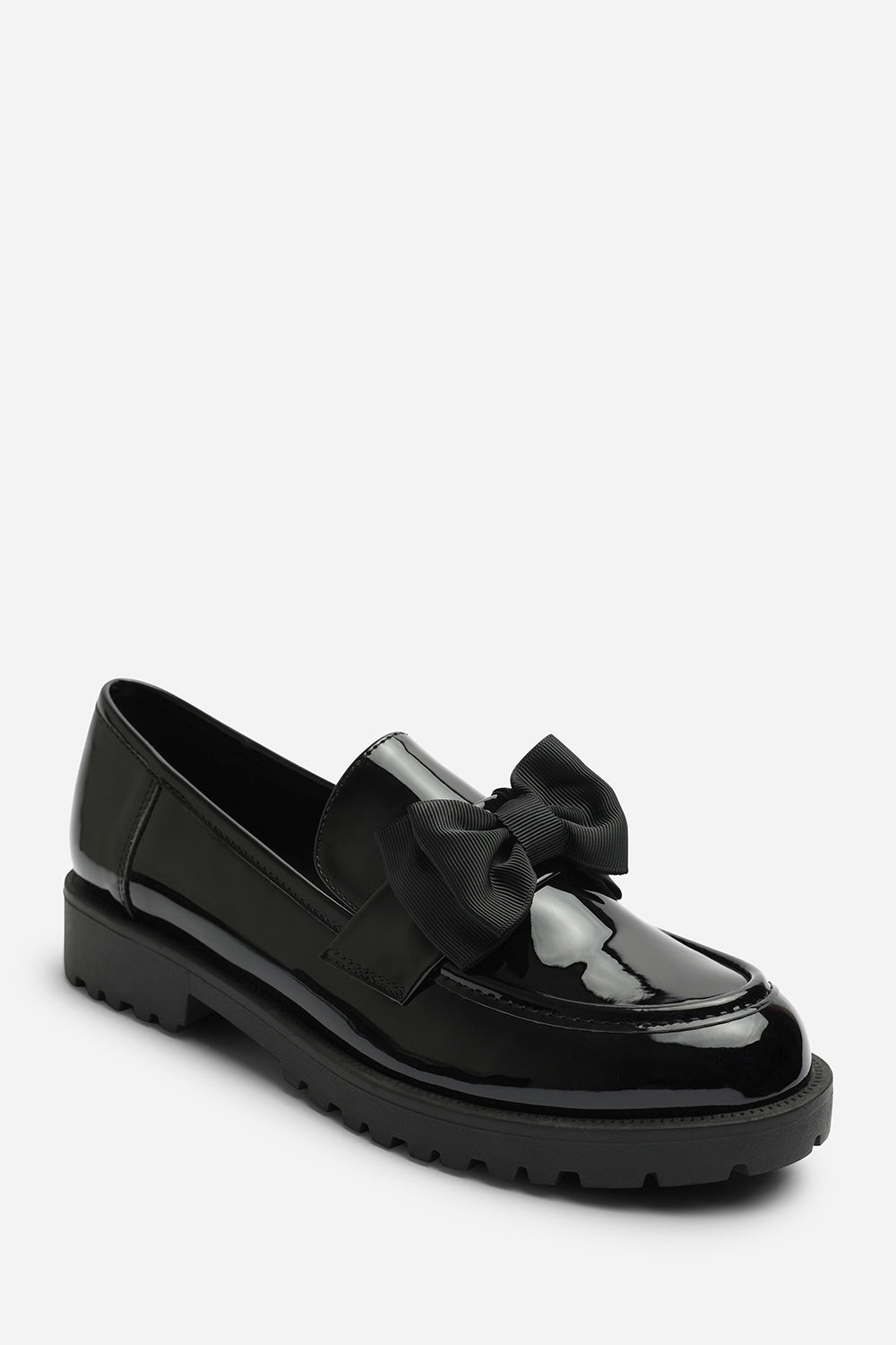 Kinley Chunky Bow Detail Patent Loafers In Black Patent