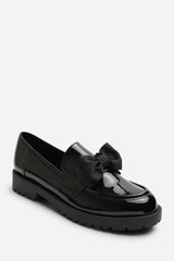 Kinley Chunky Bow Detail Patent Loafers In Black Patent