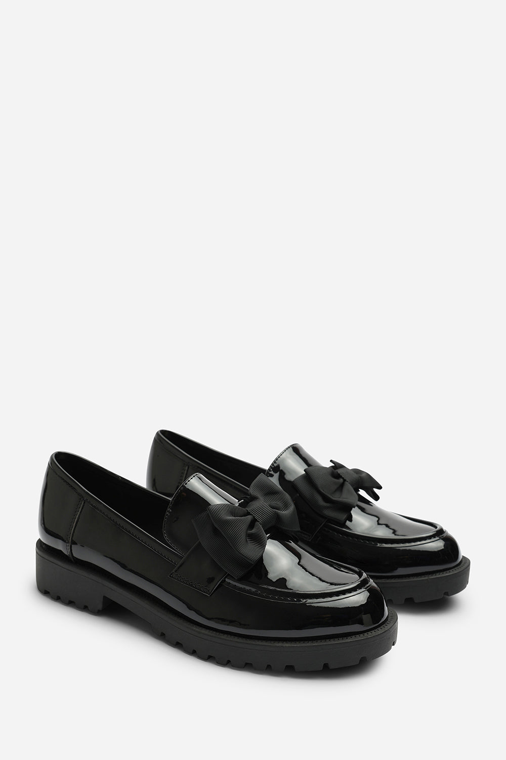 Kinley Chunky Bow Detail Patent Loafers In Black Patent