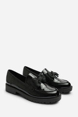 Kinley Chunky Bow Detail Patent Loafers In Black Patent