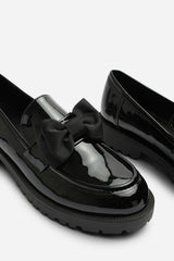 Kinley Chunky Bow Detail Patent Loafers In Black Patent