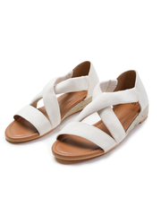 HUMMINGBIRD LOW WEDGE SHOES WITH CROSS OVER STRAP IN LIGHT CREAM SUEDE