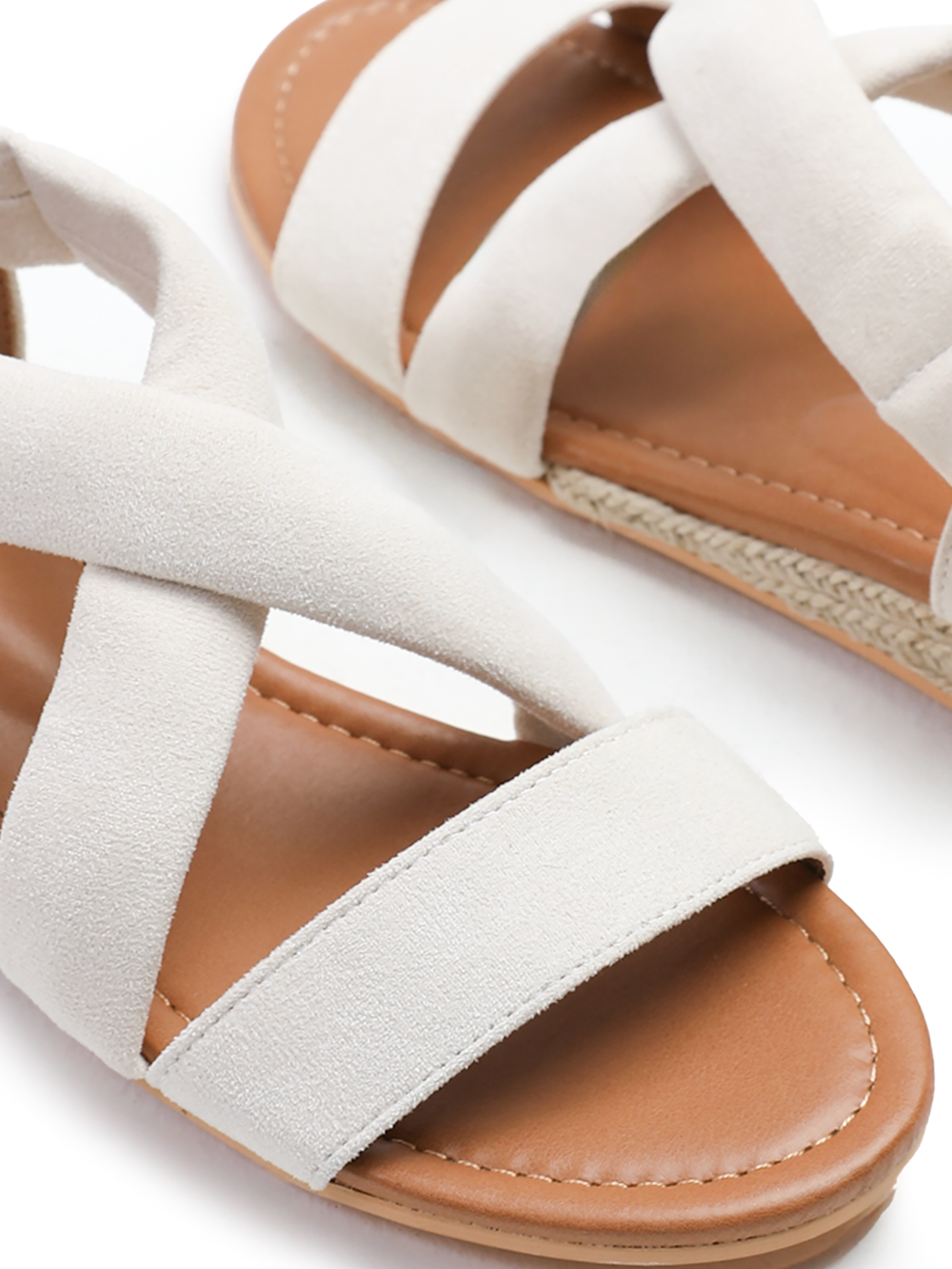 HUMMINGBIRD LOW WEDGE SHOES WITH CROSS OVER STRAP IN LIGHT CREAM SUEDE