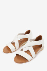 HUMMINGBIRD WIDE FIT LOW WEDGE SHOES WITH CROSS OVER STRAP IN WHITE