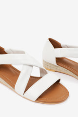 HUMMINGBIRD WIDE FIT LOW WEDGE SHOES WITH CROSS OVER STRAP IN WHITE