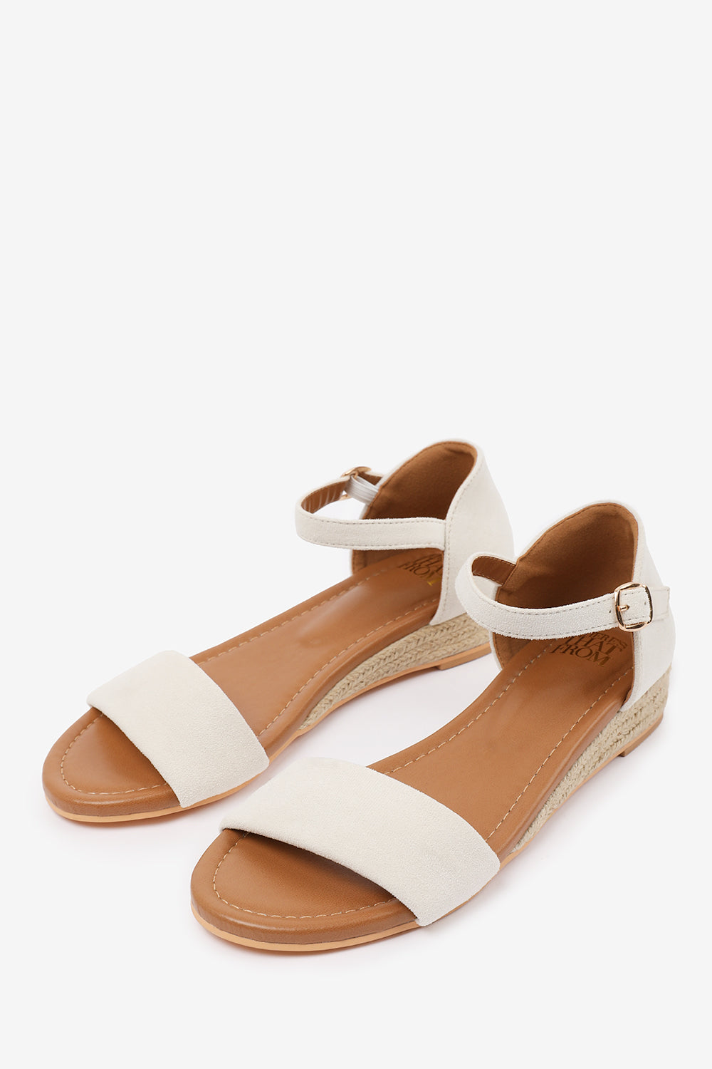 ELEANOR WIDE FIT LOW WEDGE SHOES WITH ADJUSTABLE ANKLE STRAP IN CREAM SUEDE