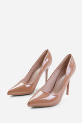 KYRA HIGH HEEL STILETTO PUMPS IN MOCHA PATENT FAUX LEATHER