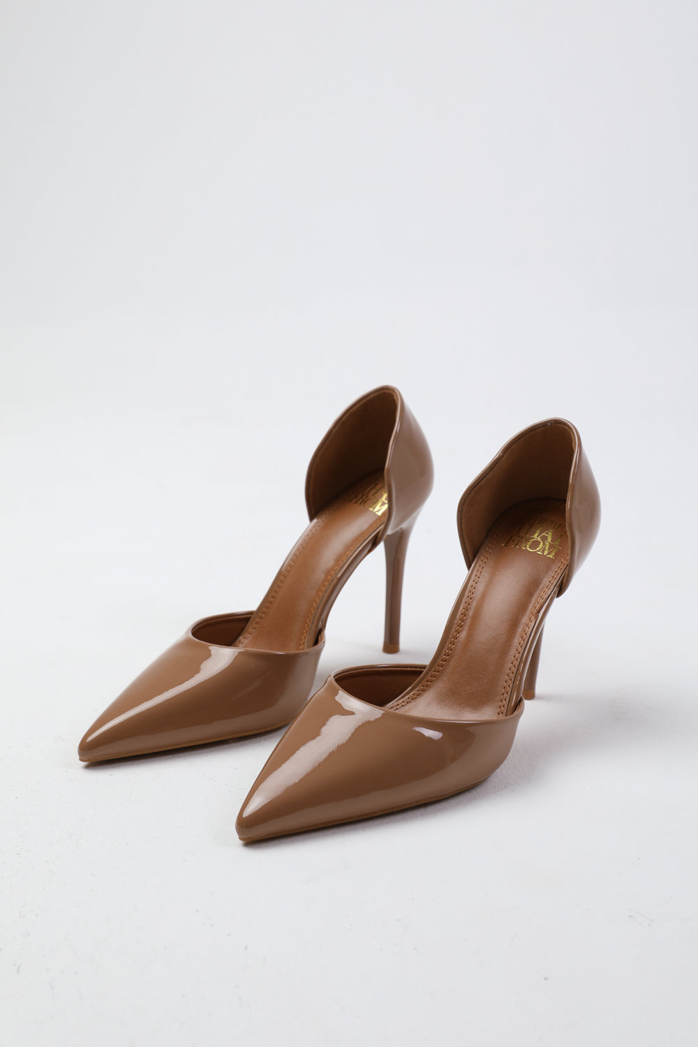 ATHENS POINTED TOE STILETTO HIGH HEELS IN MOCHA PATENT