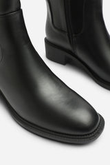 Evara Low Block Heel Elastic Stretch Knee High Riding Boot In Black