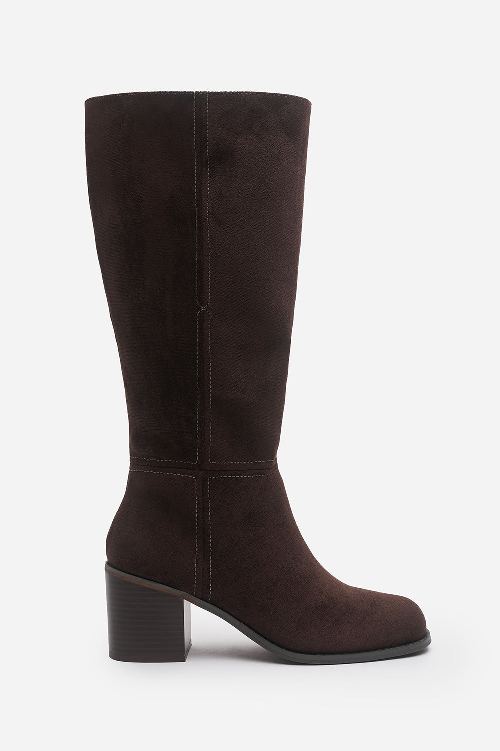 Colette Wide Fit Dark Brown Suede Knee High Block Heel Boot