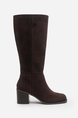 Colette Wide Fit Dark Brown Suede Knee High Block Heel Boot
