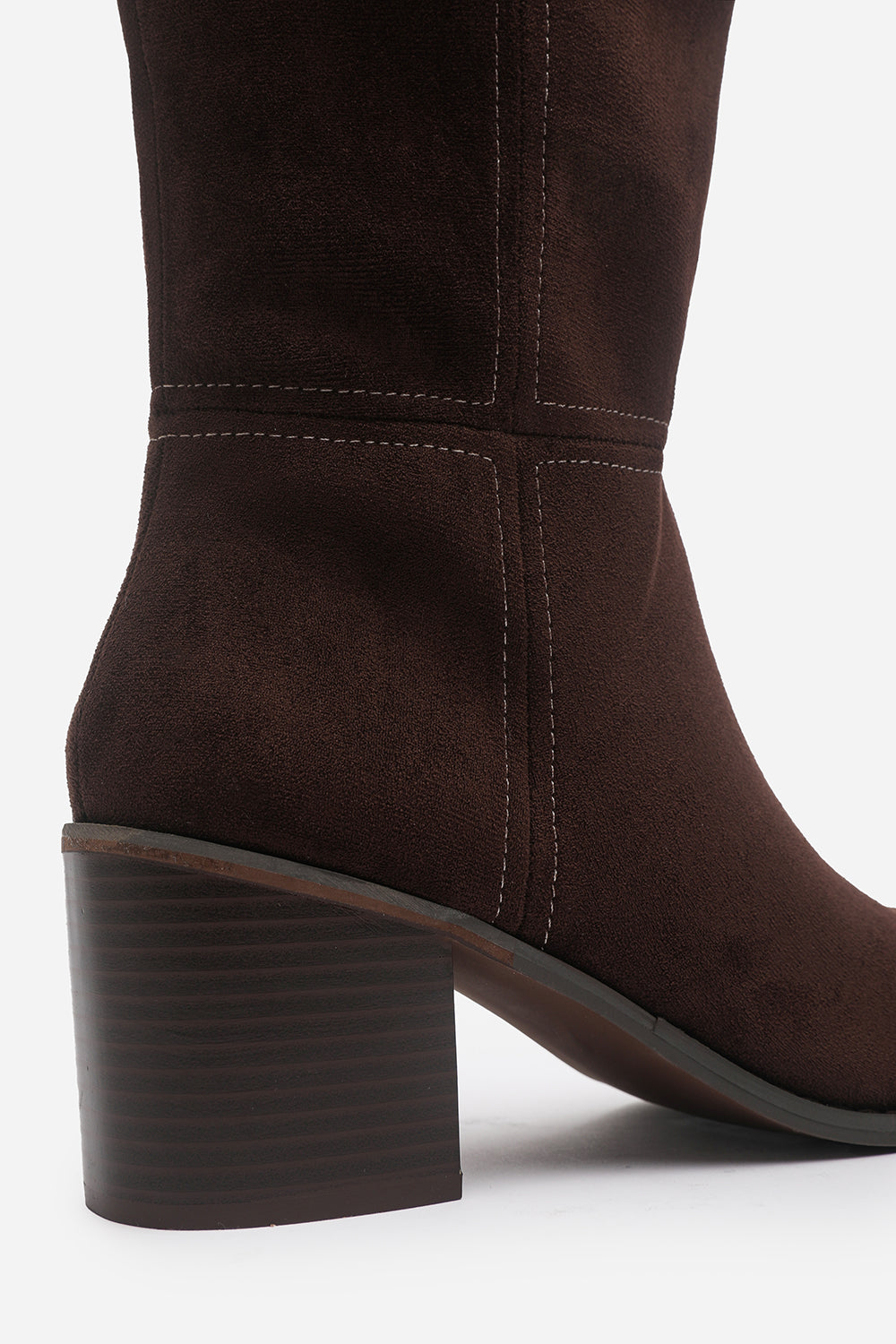 Colette Wide Fit Dark Brown Suede Knee High Block Heel Boot