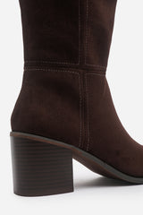 Colette Wide Fit Dark Brown Suede Knee High Block Heel Boot