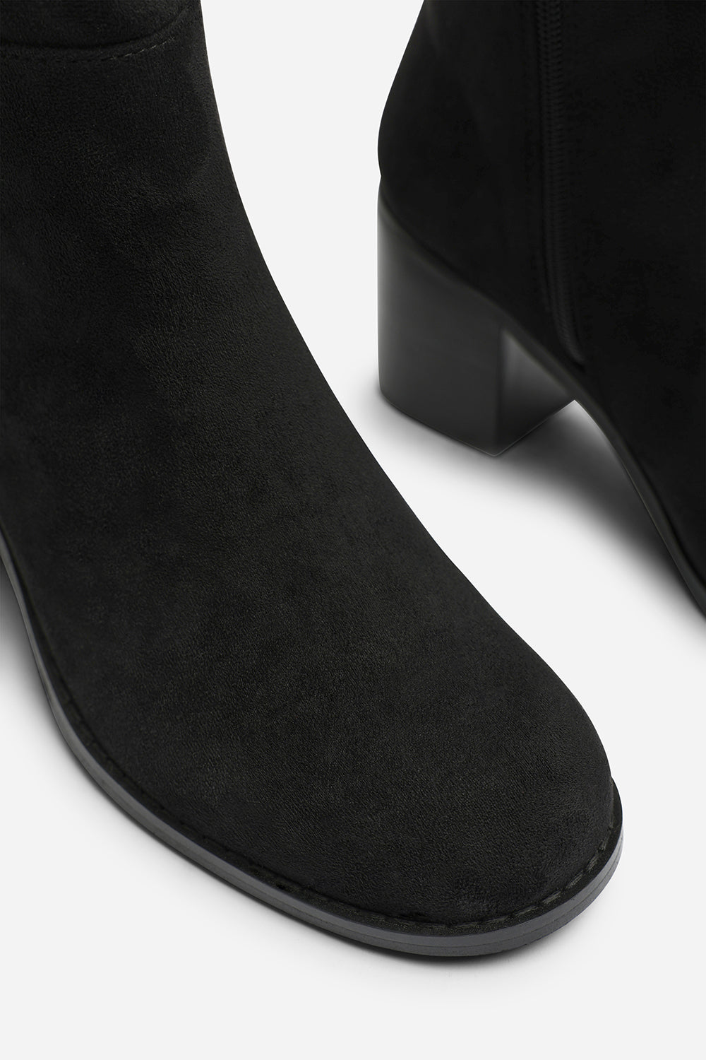 Kalenae Black Faux Suede Ruched Block Knee High Boot