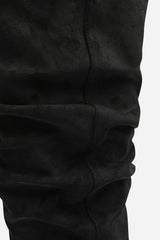 Kalenae Black Faux Suede Ruched Block Knee High Boot