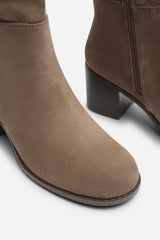 Kalenae Taupe Faux Suede Ruched Block Knee High Boot