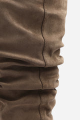 Kalenae Taupe Faux Suede Ruched Block Knee High Boot