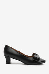 Georgia Mid Heel Court Shoes With Bow Detail In Black Faux Leather