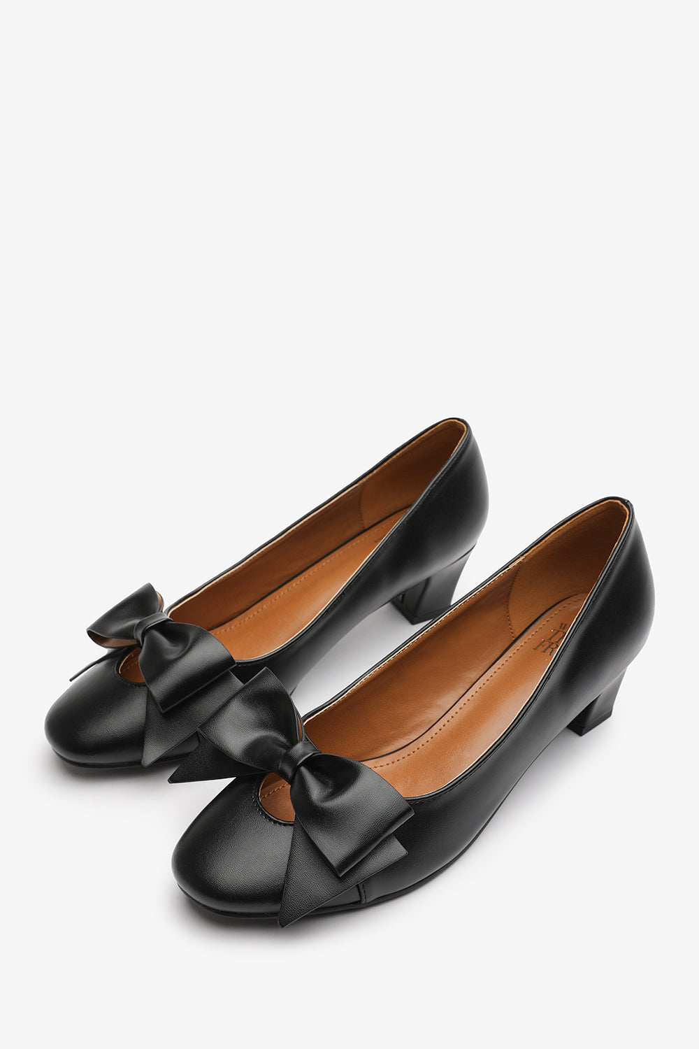Georgia Wide Fit Mid Heel Court Shoes With Bow Detail In Black Faux Leather