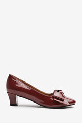 Georgia Wide Fit Mid Heel Court Shoes With Bow Detail In Cherry Patent Finish
