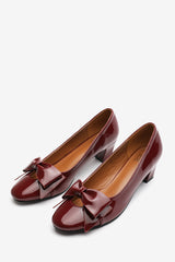 Georgia Wide Fit Mid Heel Court Shoes With Bow Detail In Cherry Patent Finish