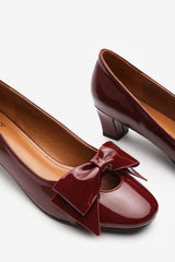 Georgia Wide Fit Mid Heel Court Shoes With Bow Detail In Cherry Patent Finish