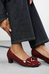 Georgia Mid Heel Court Shoes With Bow Detail In Cheery Patent Finish