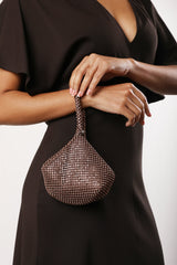 Nicki Diamante Mini Chainmail Pouch Bag In Dark Brown