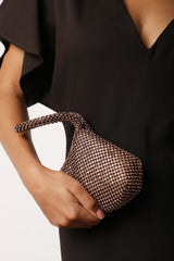 Nicki Diamante Mini Chainmail Pouch Bag In Dark Brown