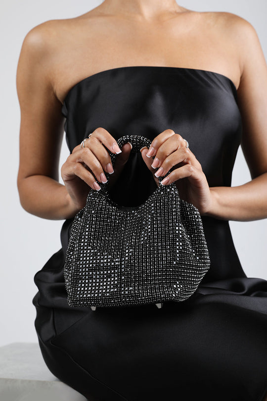 Shellies Crystal Embellished Bucket Bag in Black