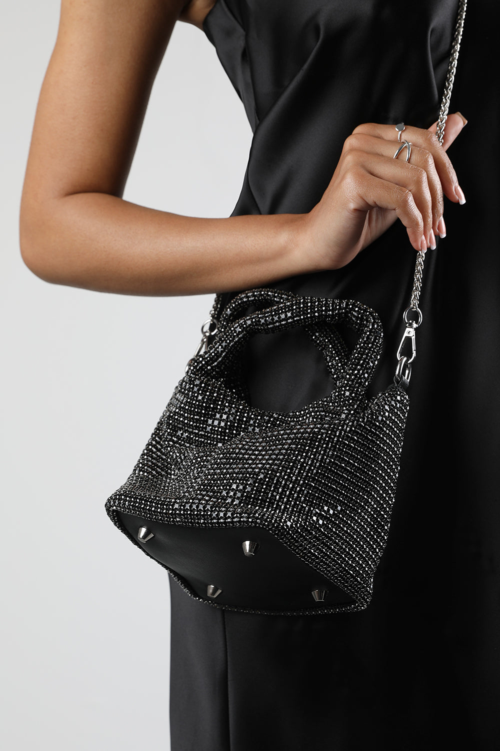 Shellies Crystal Embellished Bucket Bag in Black