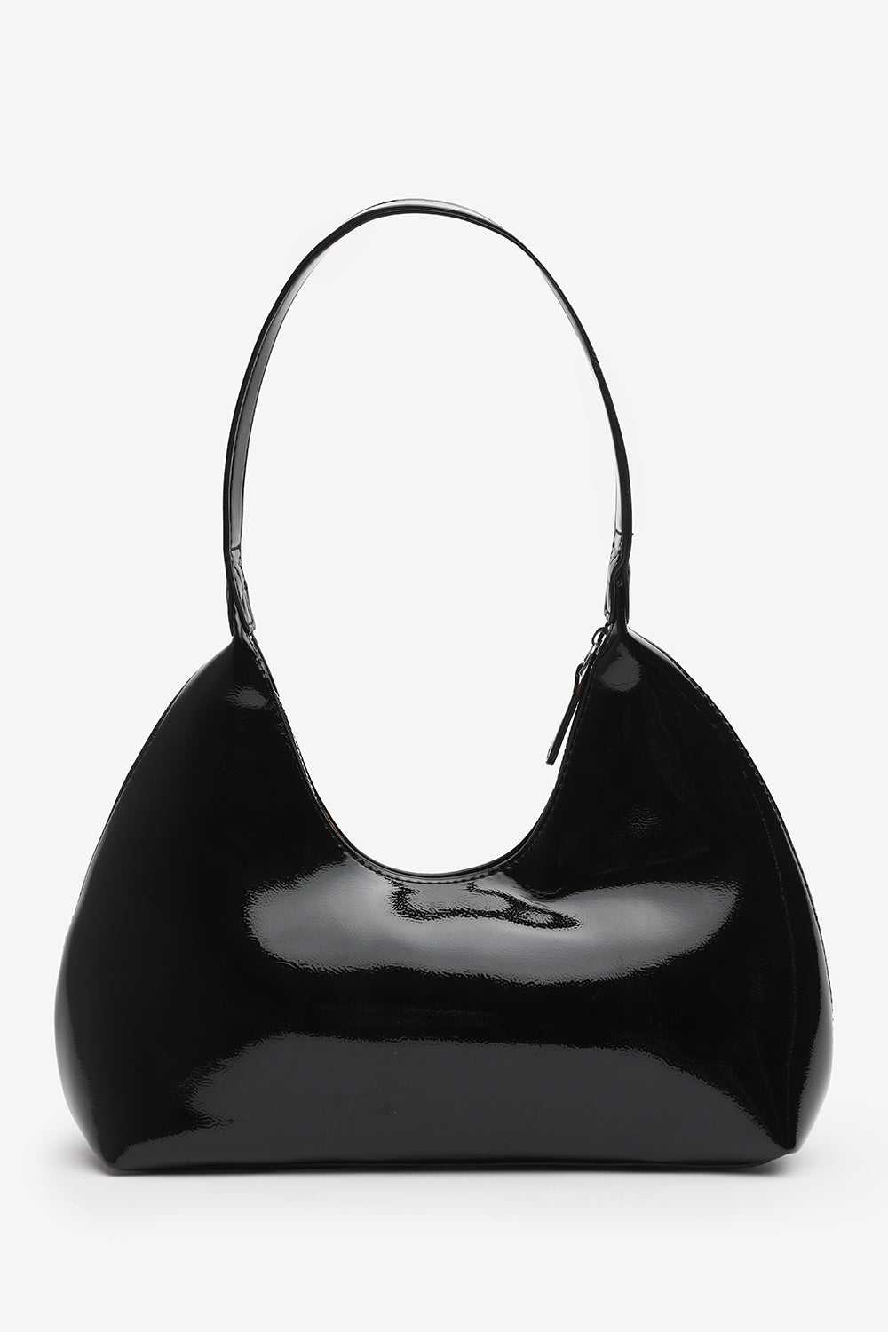 Ecru Sleek Minimalist Hobo bag in Black Patent Faux Leather