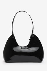 Ecru Sleek Minimalist Hobo bag in Black Patent Faux Leather
