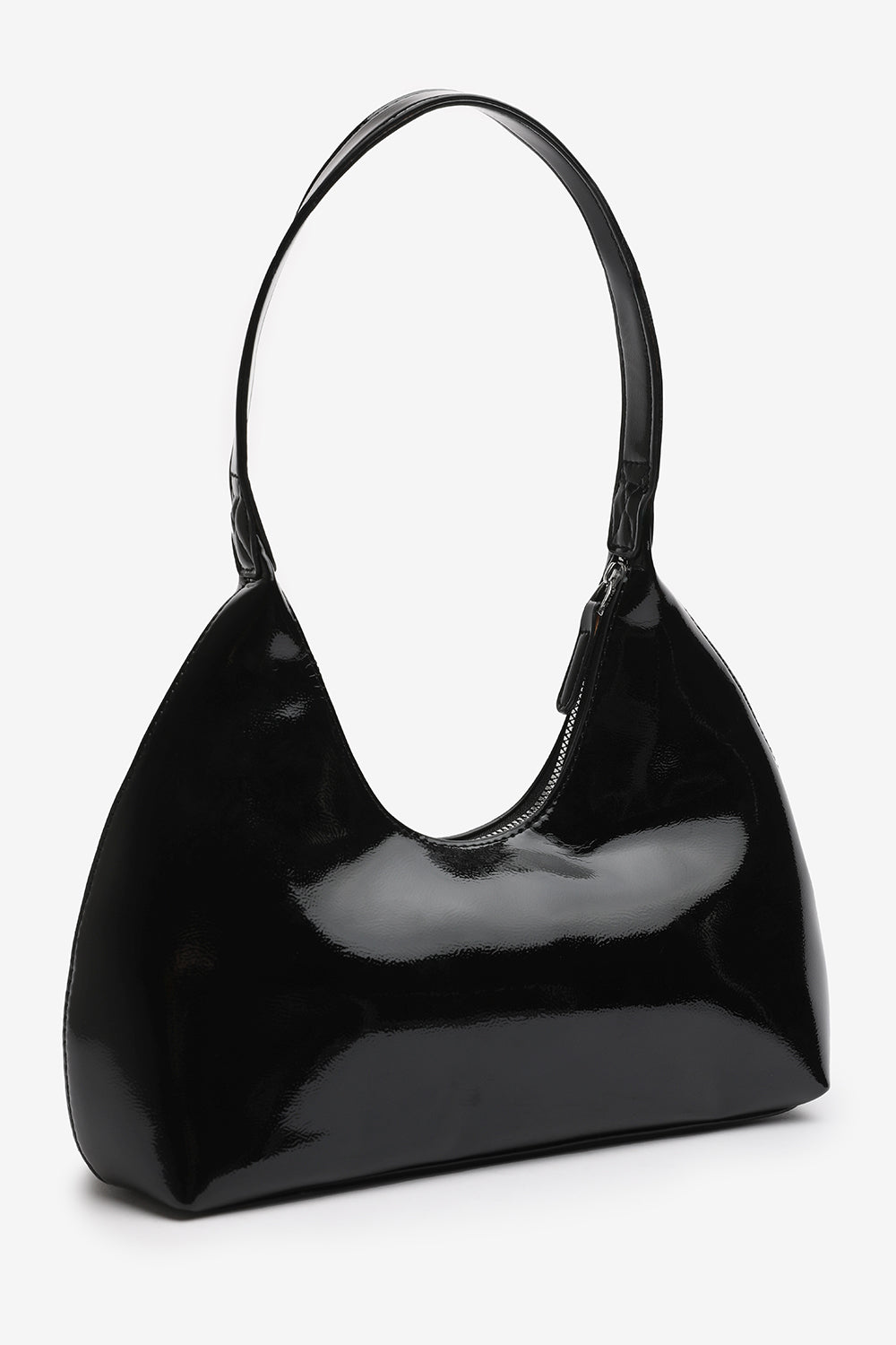 Ecru Sleek Minimalist Hobo bag in Black Patent Faux Leather