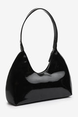 Ecru Sleek Minimalist Hobo bag in Black Patent Faux Leather