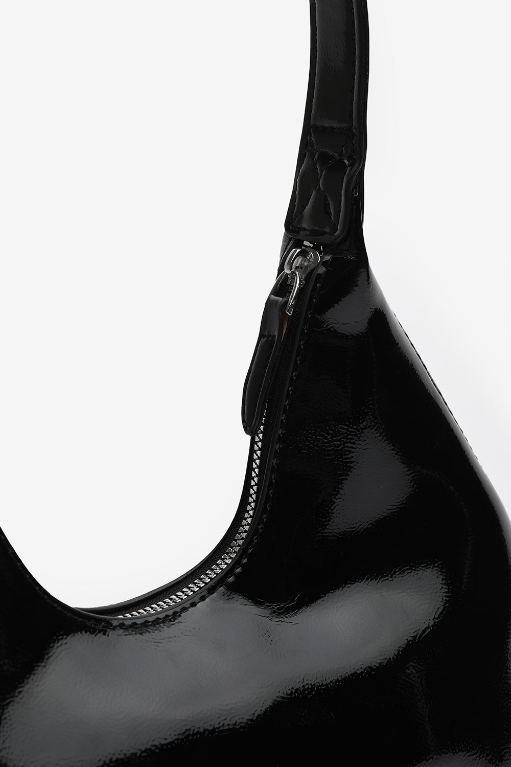 Ecru Sleek Minimalist Hobo bag in Black Patent Faux Leather