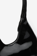 Ecru Sleek Minimalist Hobo bag in Black Patent Faux Leather
