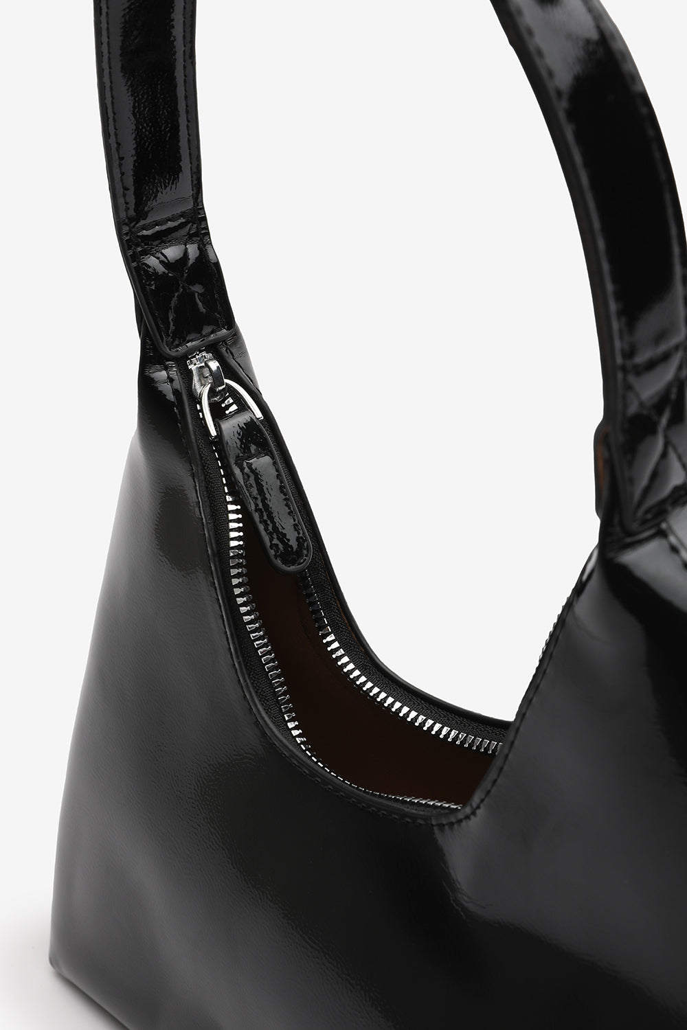 Ecru Sleek Minimalist Hobo bag in Black Patent Faux Leather