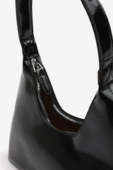 Ecru Sleek Minimalist Hobo bag in Black Patent Faux Leather