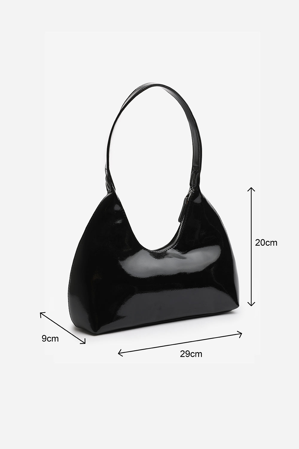 Ecru Sleek Minimalist Hobo bag in Black Patent Faux Leather