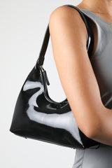 Ecru Sleek Minimalist Hobo bag in Black Patent Faux Leather