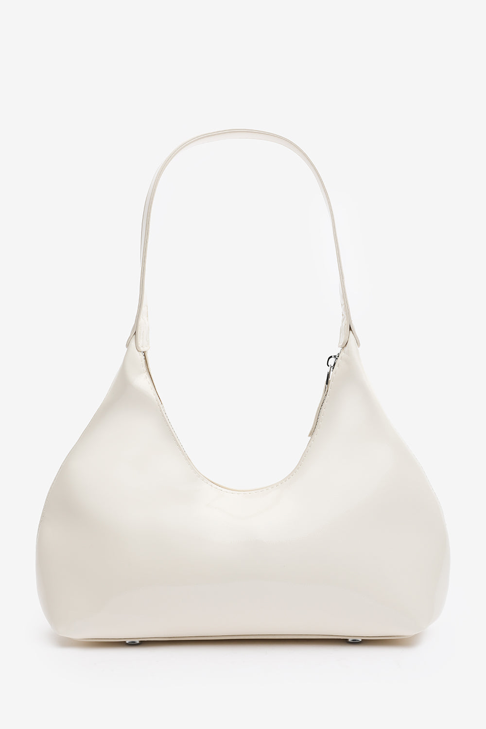 Ecru Sleek Minimalist Hobo bag in Cream Patent Faux Leather