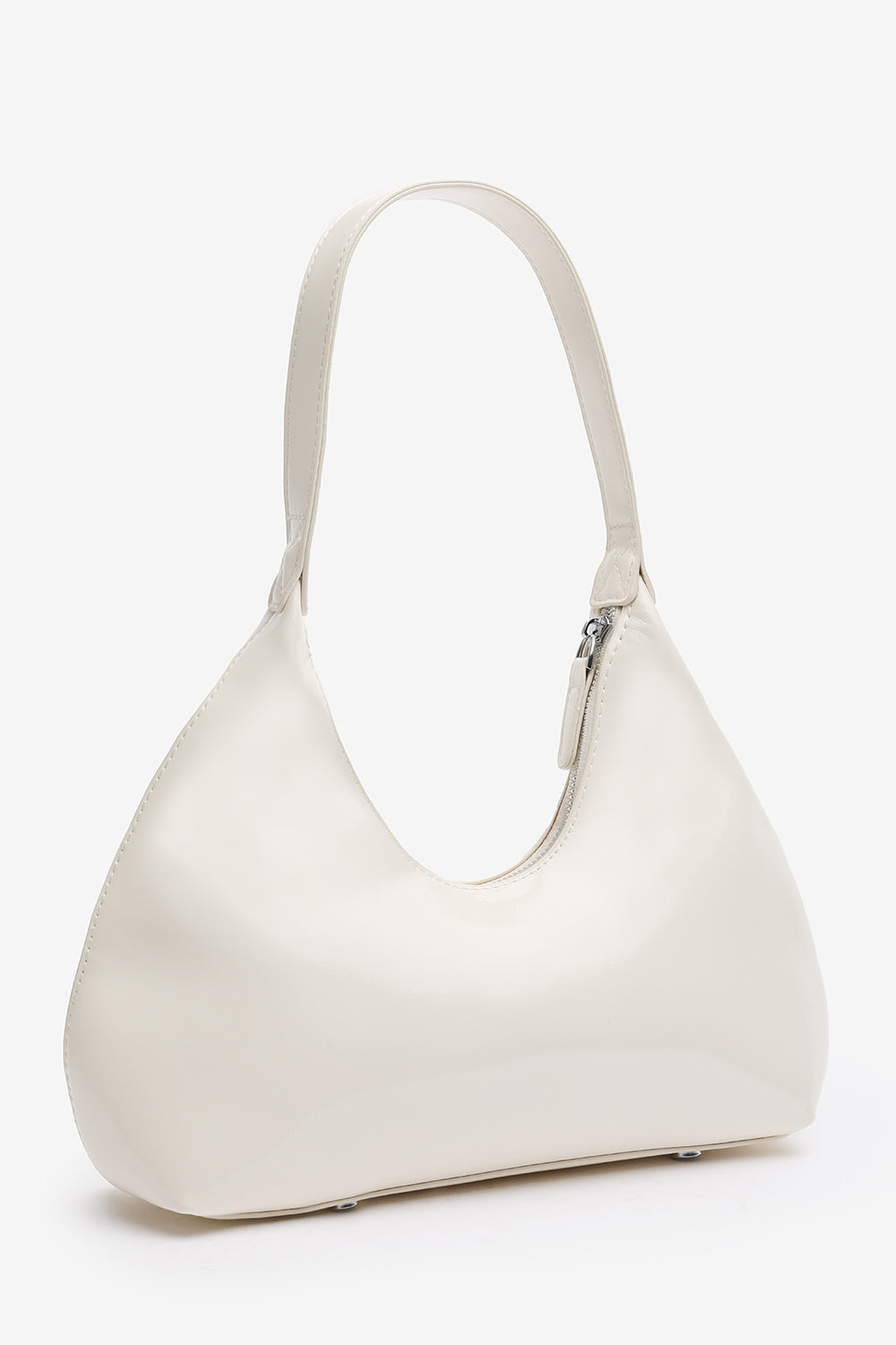 Ecru Sleek Minimalist Hobo bag in Cream Patent Faux Leather