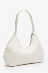 Ecru Sleek Minimalist Hobo bag in Cream Patent Faux Leather