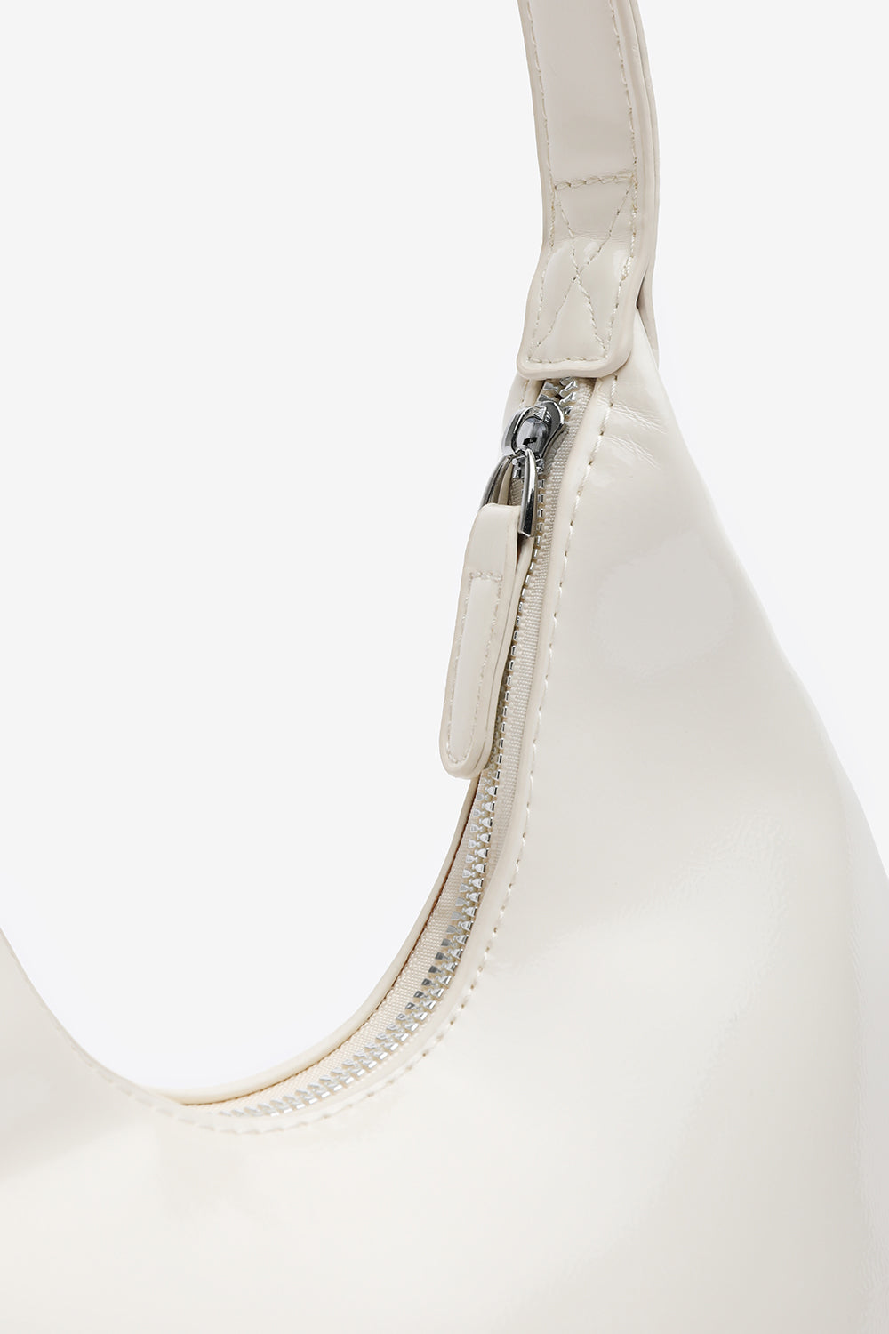 Ecru Sleek Minimalist Hobo bag in Cream Patent Faux Leather