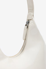 Ecru Sleek Minimalist Hobo bag in Cream Patent Faux Leather